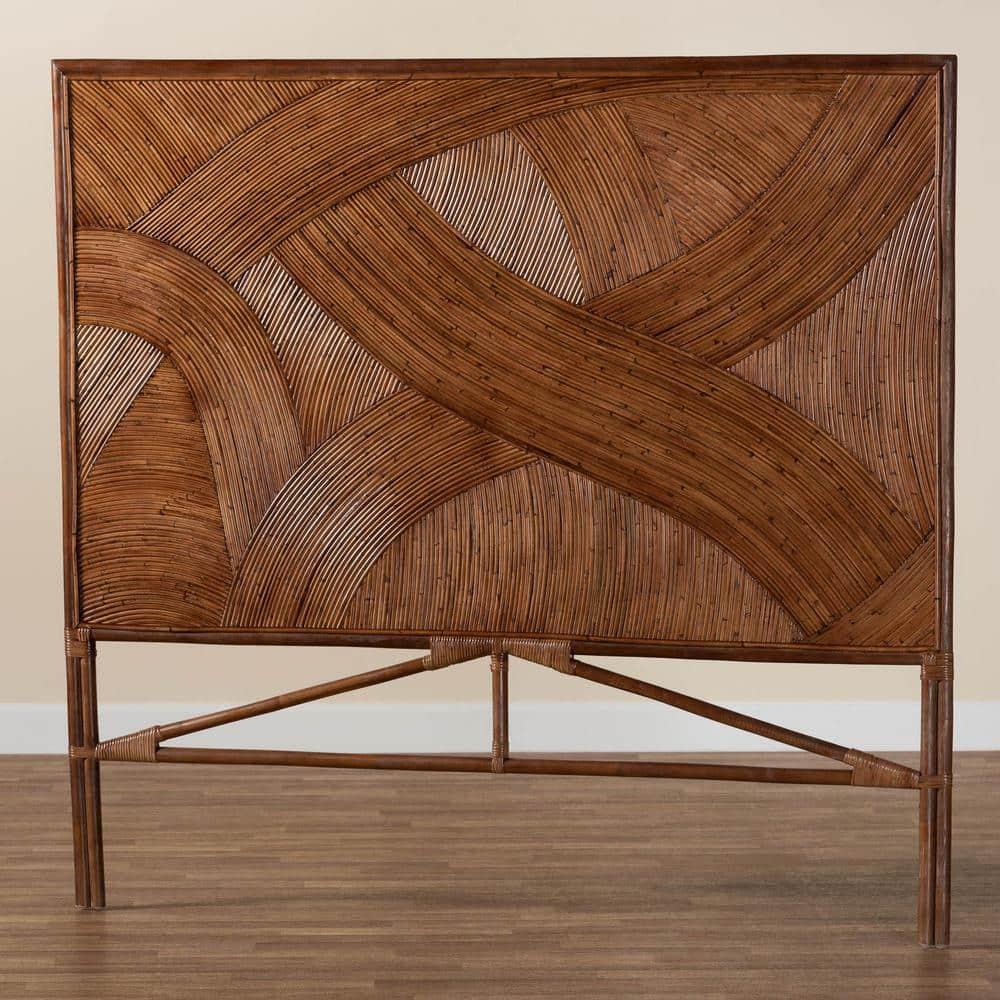 bali & pari Queen Elettra Rattan Standalone Headboard Dark Brown: No Assembly, MDF Frame, Spot Clean