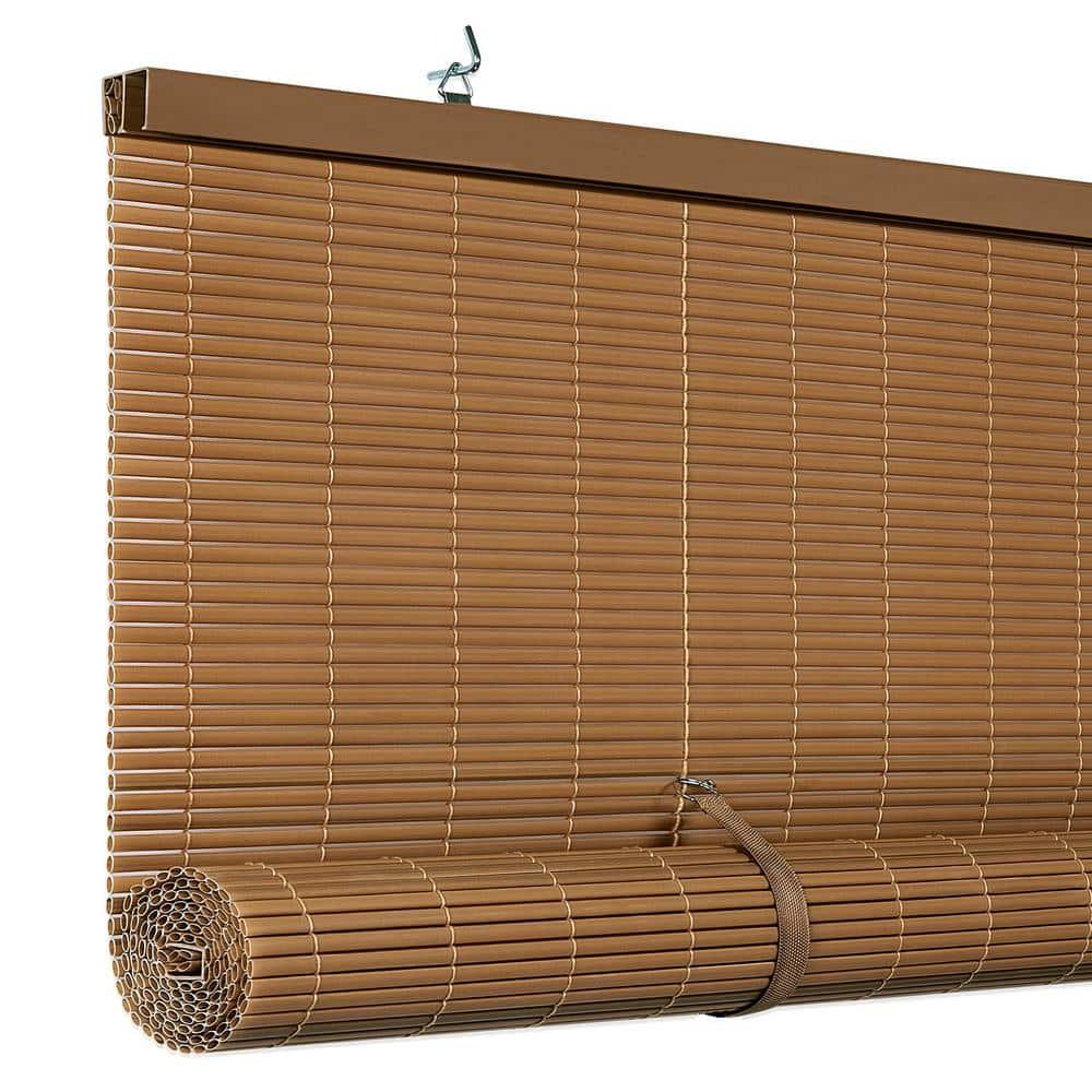 Achim Solstice Cordless Vinyl Light Filtering Window Roll-up Blind, 72" x 48", Woodtone Brown