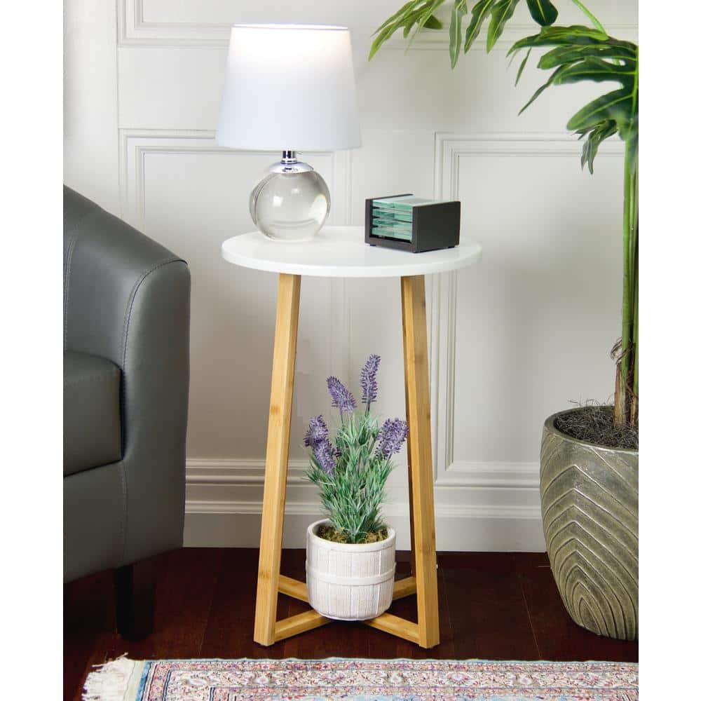 Eccostyle Solid Bamboo Frame Round Plant Table - White