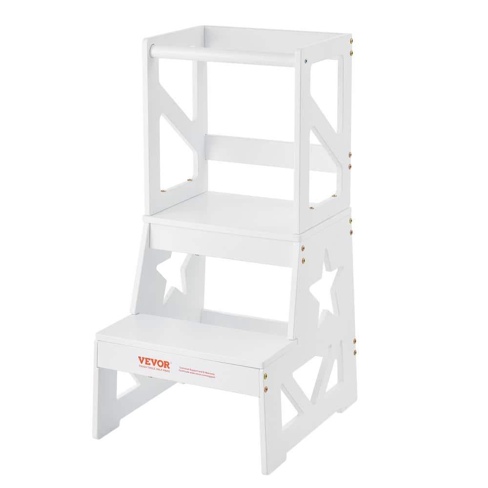 Toddler Step Stool, Natural Pine Wood Kids Kitchen Stool Helper with Safety Rail, Standing Tower Learning Stool for Bedroom Bathroom Kitchen Counter, 150LBS Loading Capacity,