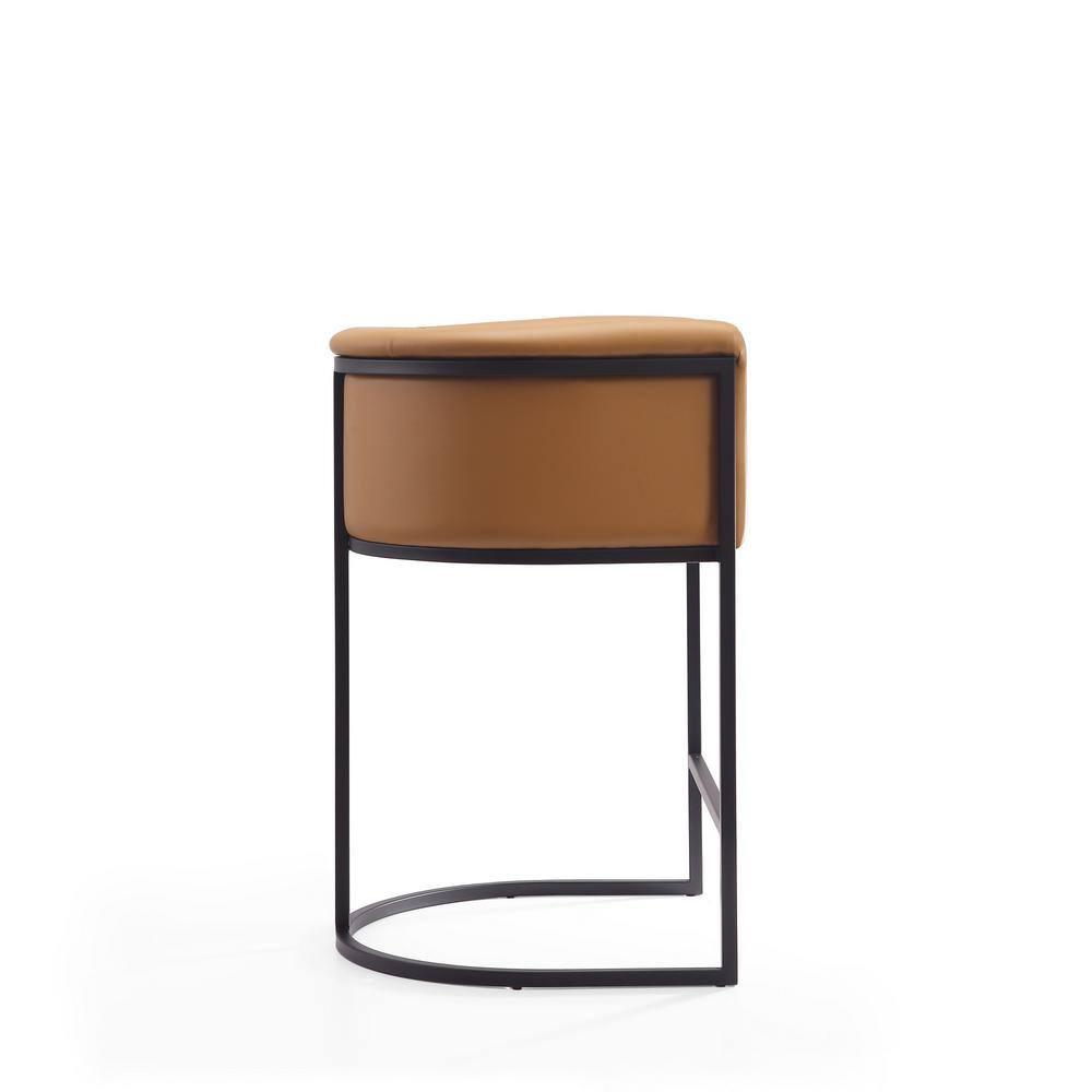 Cosmopolitan Metal Counter Height Barstool Camel - Manhattan Comfort: Upholstered, Low Back, Armrest, Footrest