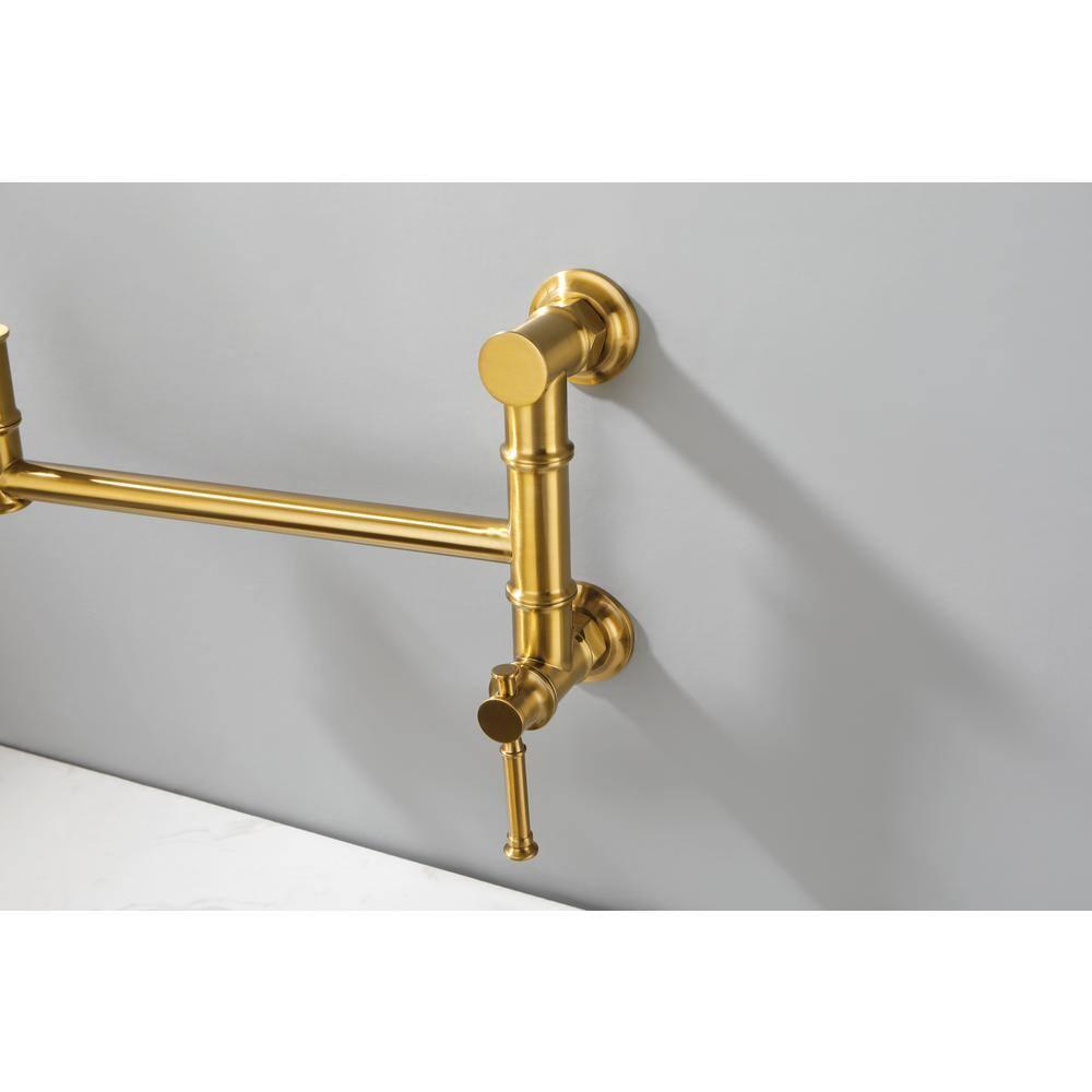 Brushed Gold Brass Wall-Mount Pot Filler Faucet with Swing Arm