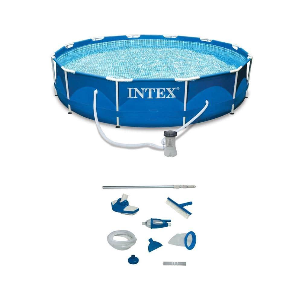 Intex Intex 12' x 30" Metal Frame Swimming Pool w/ Filter Pump & Pool Maintenance Kit