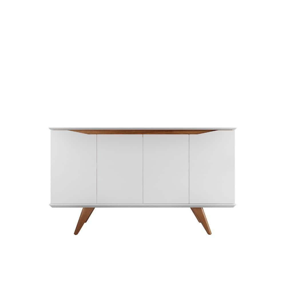 Manhattan Comfort 53.15" Tudor 4 Shelf Sideboard White/Cream : Mid-Century Buffet Server, MDF Storage Cabinet