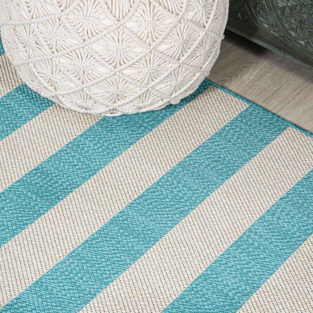 3' x 5' Negril Two-Tone Wide Stripe Indoor/Outdoor Area Rug, Aqua/Cream - JONATHAN Y
