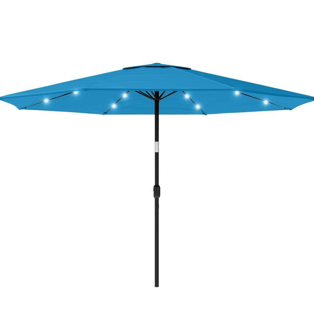 Pure Garden 10' Octagon Outdoor Patio Market Umbrella: Solar LED, Water-Resistant, Steel Frame