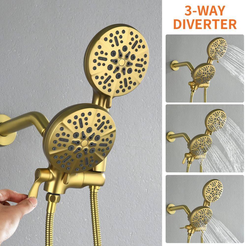 2 Handle Shower Faucet Shower System Complete 2 in 1 Shower Combo Set with Handheld Showerhead Shower Trim Kit Wall Mounted Shower Fixtures Brushed Gold