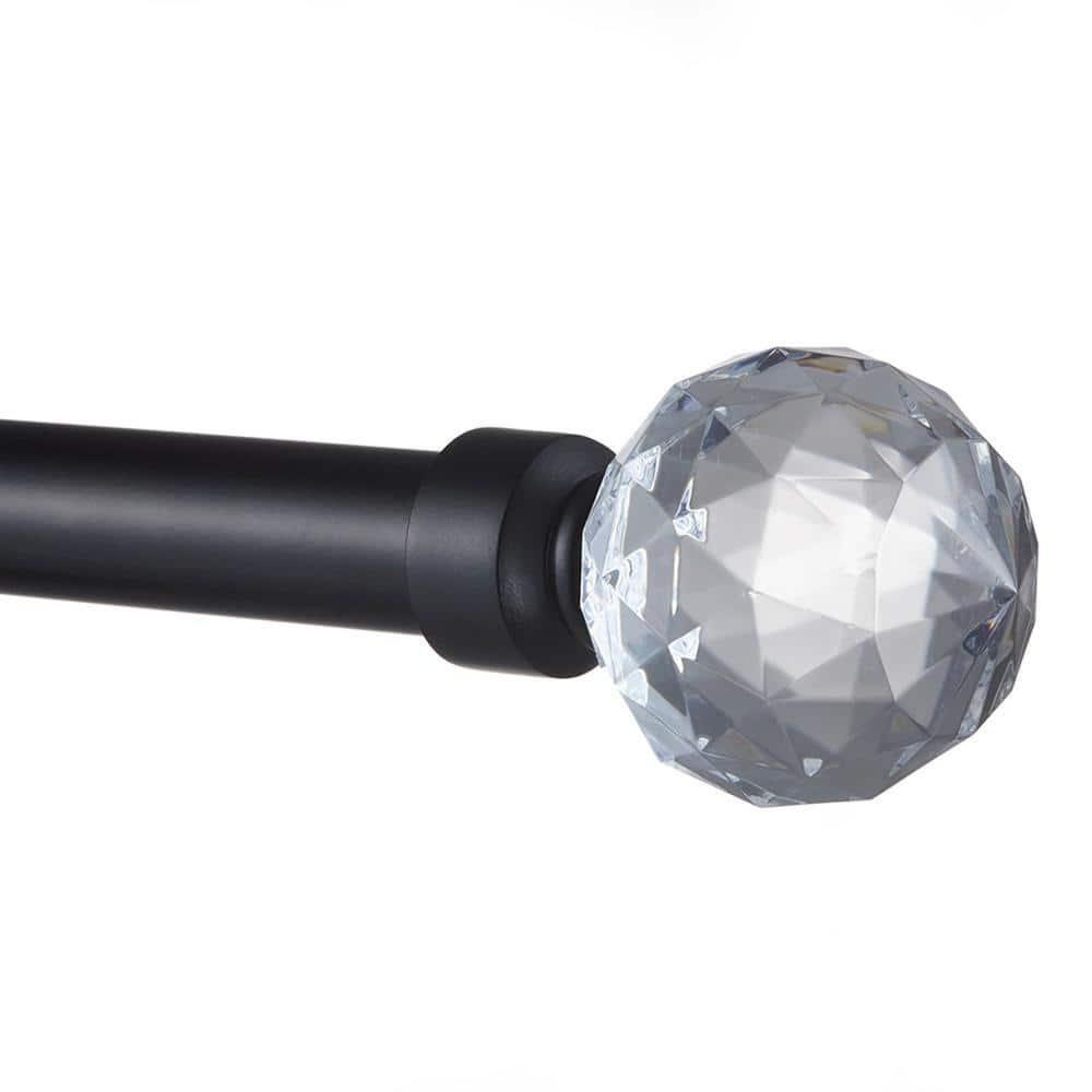 Exclusive Home 36"-72" Crystal Ball Curtain Rod - Matte Black: Adjustable Iron Rod, Single Novelty Finial, 25lb Capacity