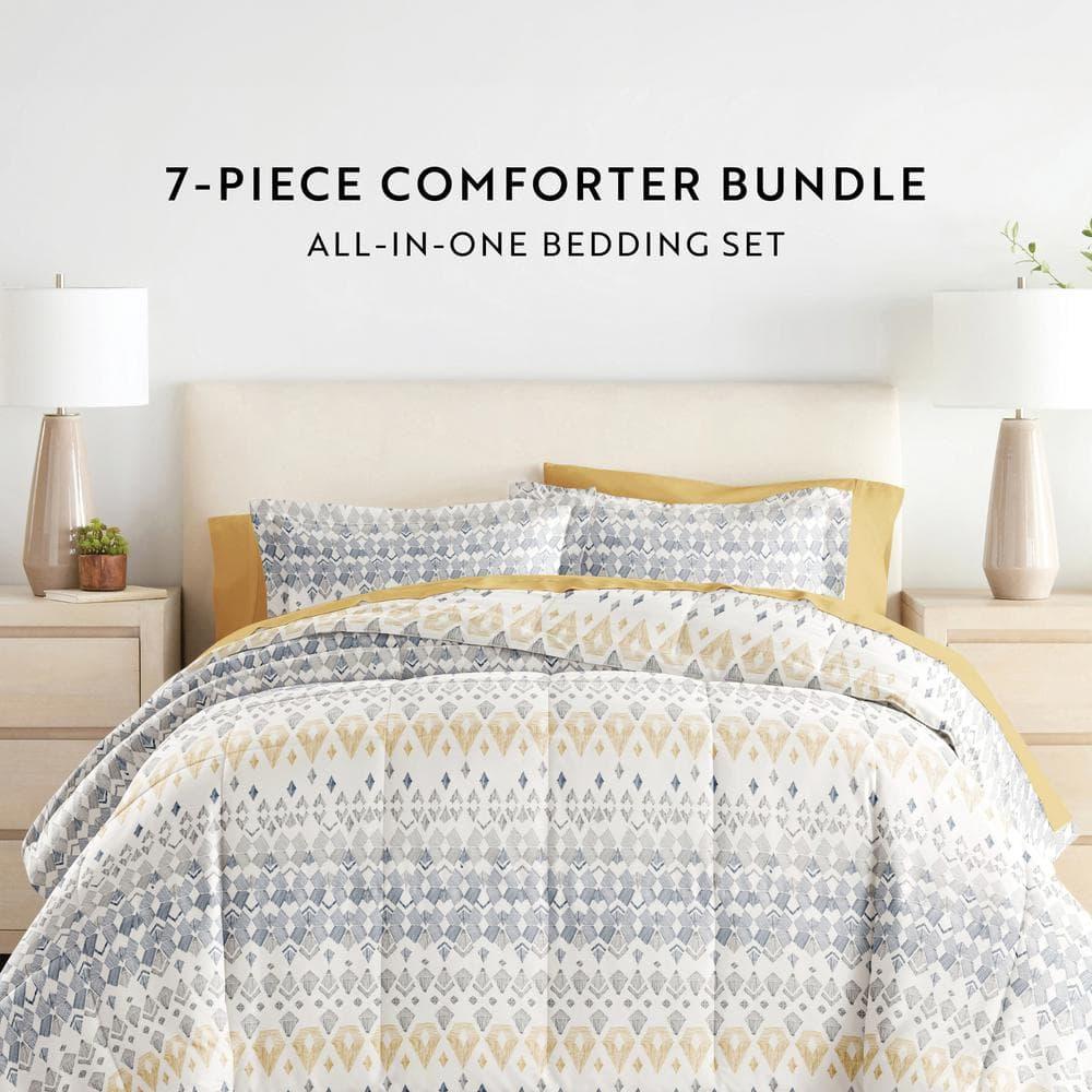 California King Gray and Yellow Microfiber Bed in a Bag Set