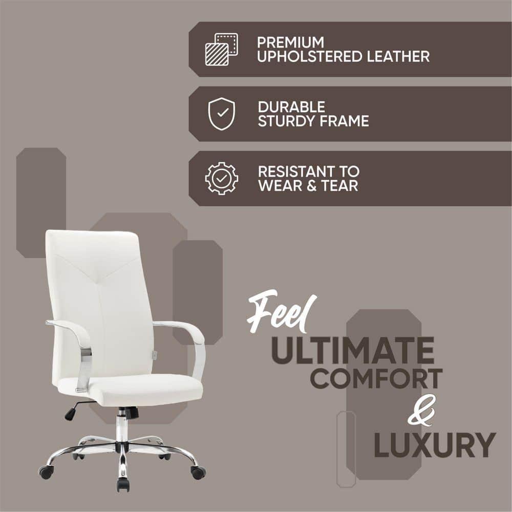 LeisureMod Sonora High-Back Leather Office Chair with Adjustable Height, Swivel, and Tilt, Ergonomic Design for Desk, Conference Room, or Home Office