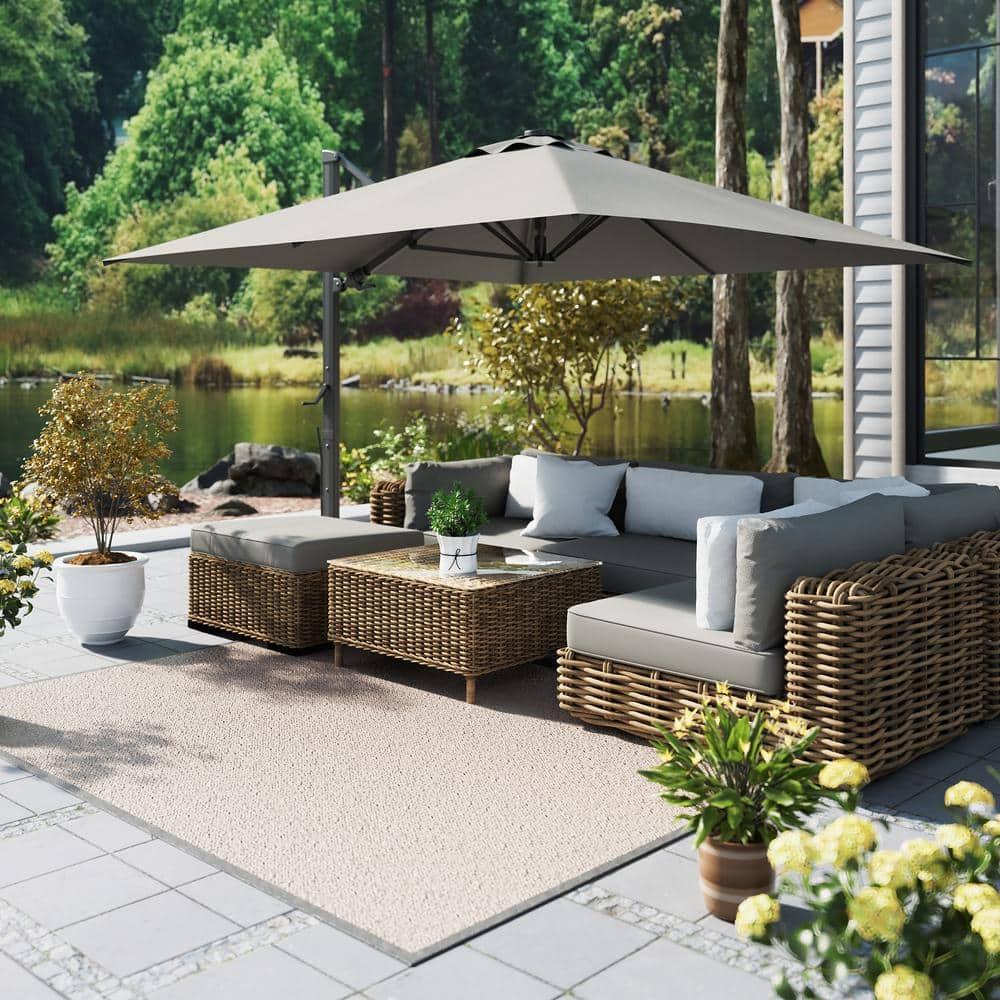 10ft Square Solar LED Cantilever Patio Umbrella with Bluetooth Light for Outdoor Shade Grey with base B