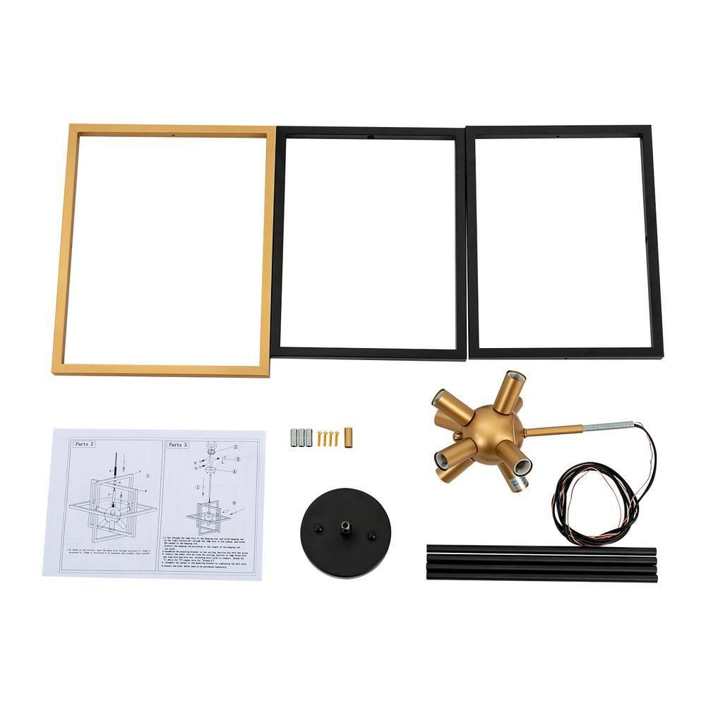 Modern Black and Gold Chandelier, 8-Light Geometric Pendant Light Fixture, Dining Light Fixtures Adjustable Chandelier for Dining Room Entryway Foyer Hallway Bedroom Living Room Kitchen Island