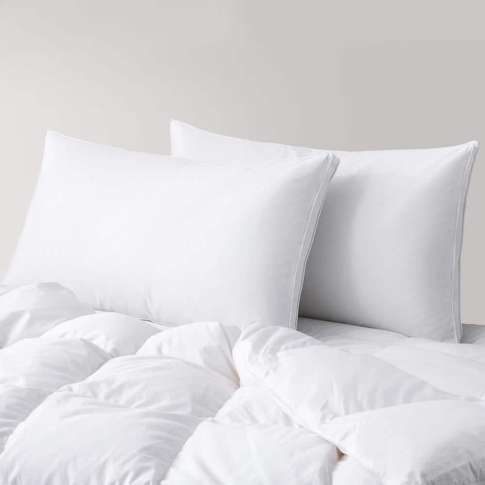 Unikome Goose Down Feather Gusseted Bed Pillows, Pillows Standard Size Set of 2, 100% Soft Cotton Cover, Pillow for Back, Stomach or Side Sleepers