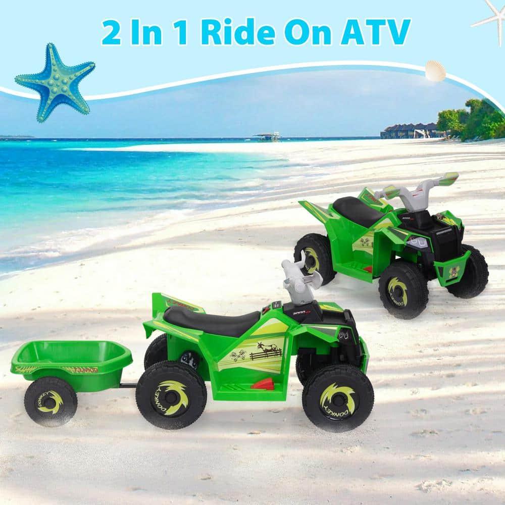 Jaxpety Kids ATV, 6V 4 Wheeler Electric Quad Car Ride on Toys with Trailer, Bluetooth, Music, Horn, Green