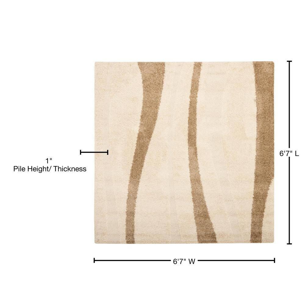 Florida Shag SG451 Power Loomed Indoor Area Rug - Cream/Dark Brown - 6'7"x6'7" - Safavieh