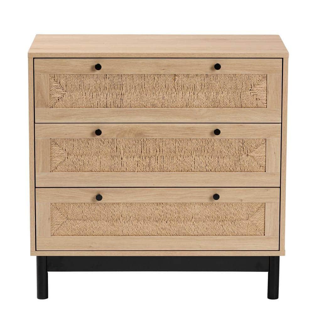 Baxton Studio Cherelle Mid-Century Modern Light Brown and Black 3-Drawer Storage Cabinet