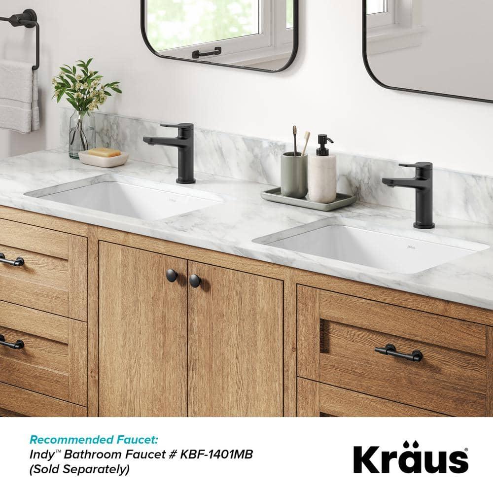 KRAUS Elavo. Rectangular Porcelain Ceramic Undermount Bathroom Sink In White With Overflow Drain, KCU-244