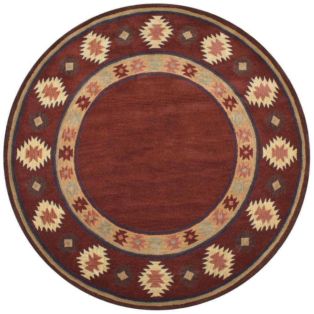 Alora Decor 8'x8' Ryder Southwest Border Round Area Rug Burgundy