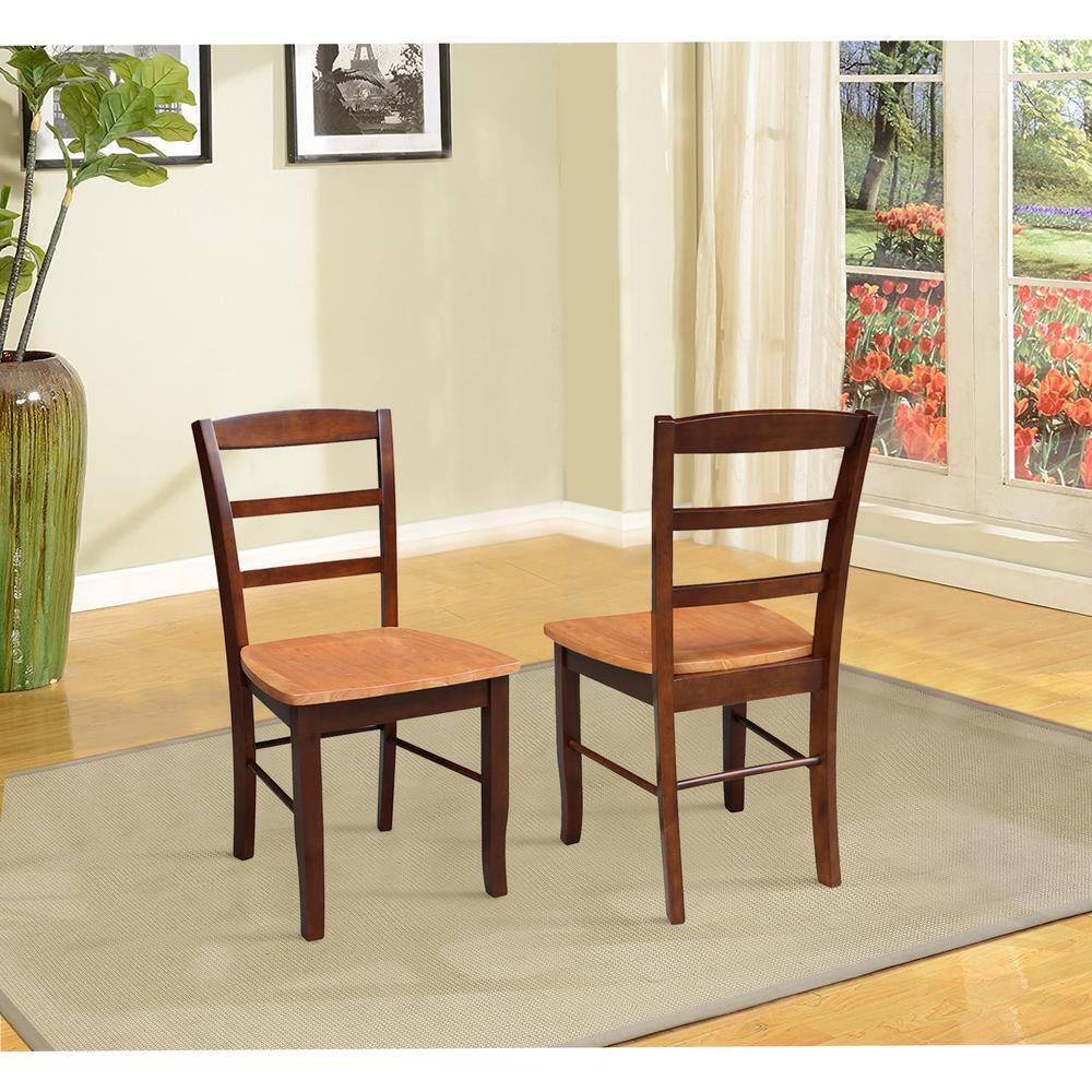 International Concepts Set of 2 Madrid Ladderback Chairs Cinnamon/Espresso: Hardwood Frame, Spot Clean, No Arms