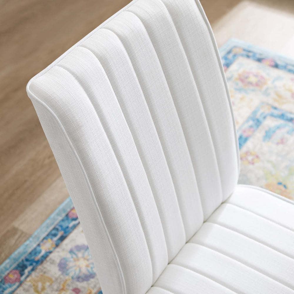 Modway Motivate 18.5" Channel Tufted Fabric Dining Chair in White (Set of 2)