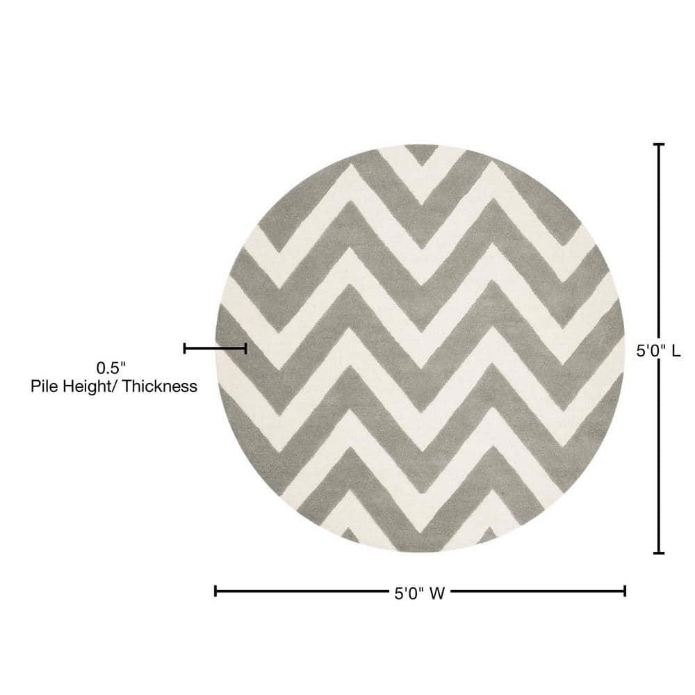 Safavieh Kids Basic Chevron SFK921 Hand Tufted Indoor Area Rug - Grey/Ivory - 5' Round - Safavieh