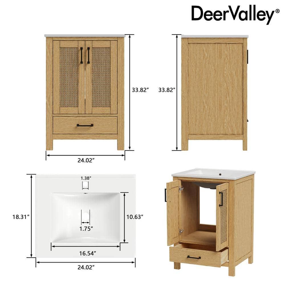 DeerValley Cove 24" Fully Assembled Single Bathroom Vanity with Ceramic Top, Soft-close Doors and Drawer