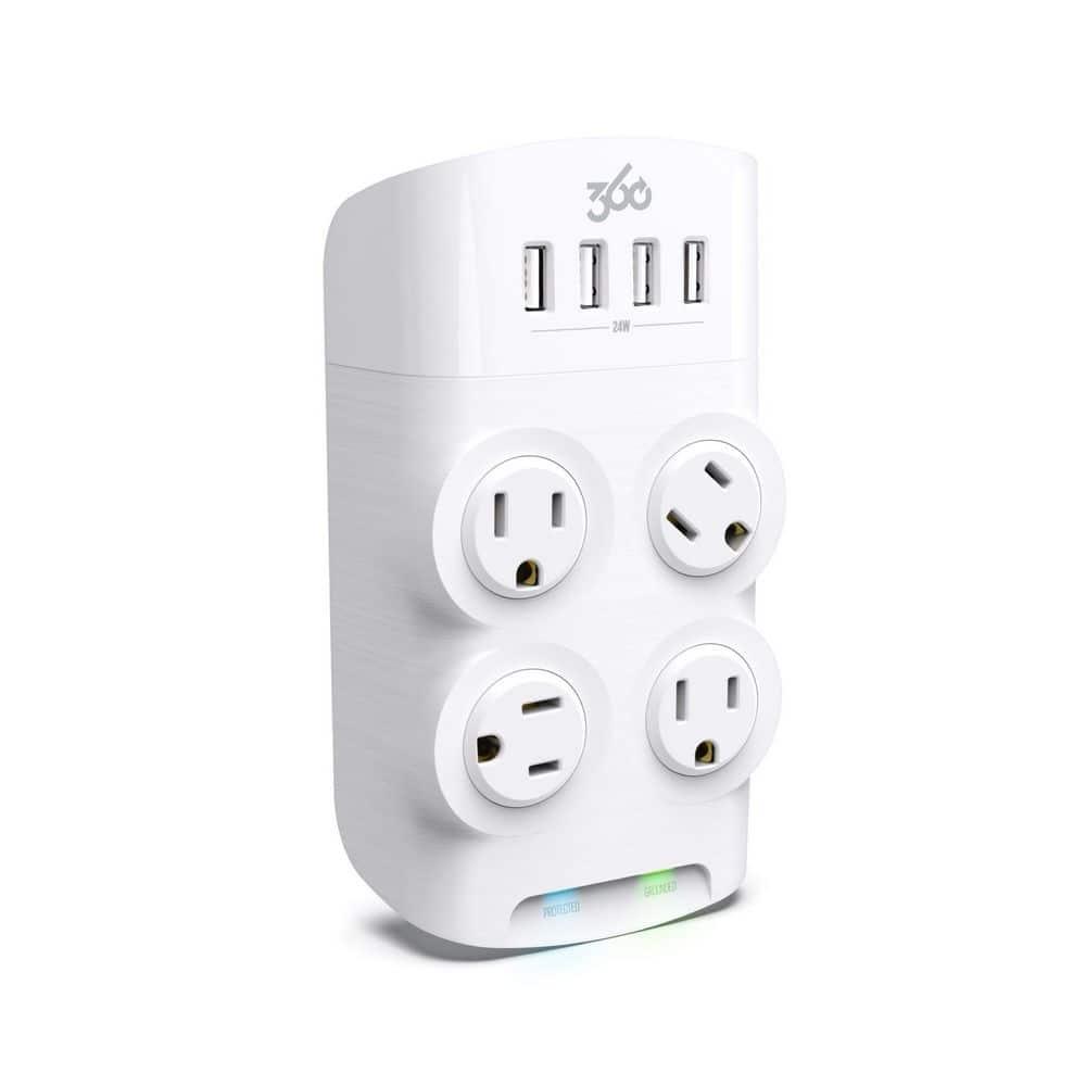 360 Electrical - Revolve 4 outlets Wall Tap Surge Protector - 1080 J - White
