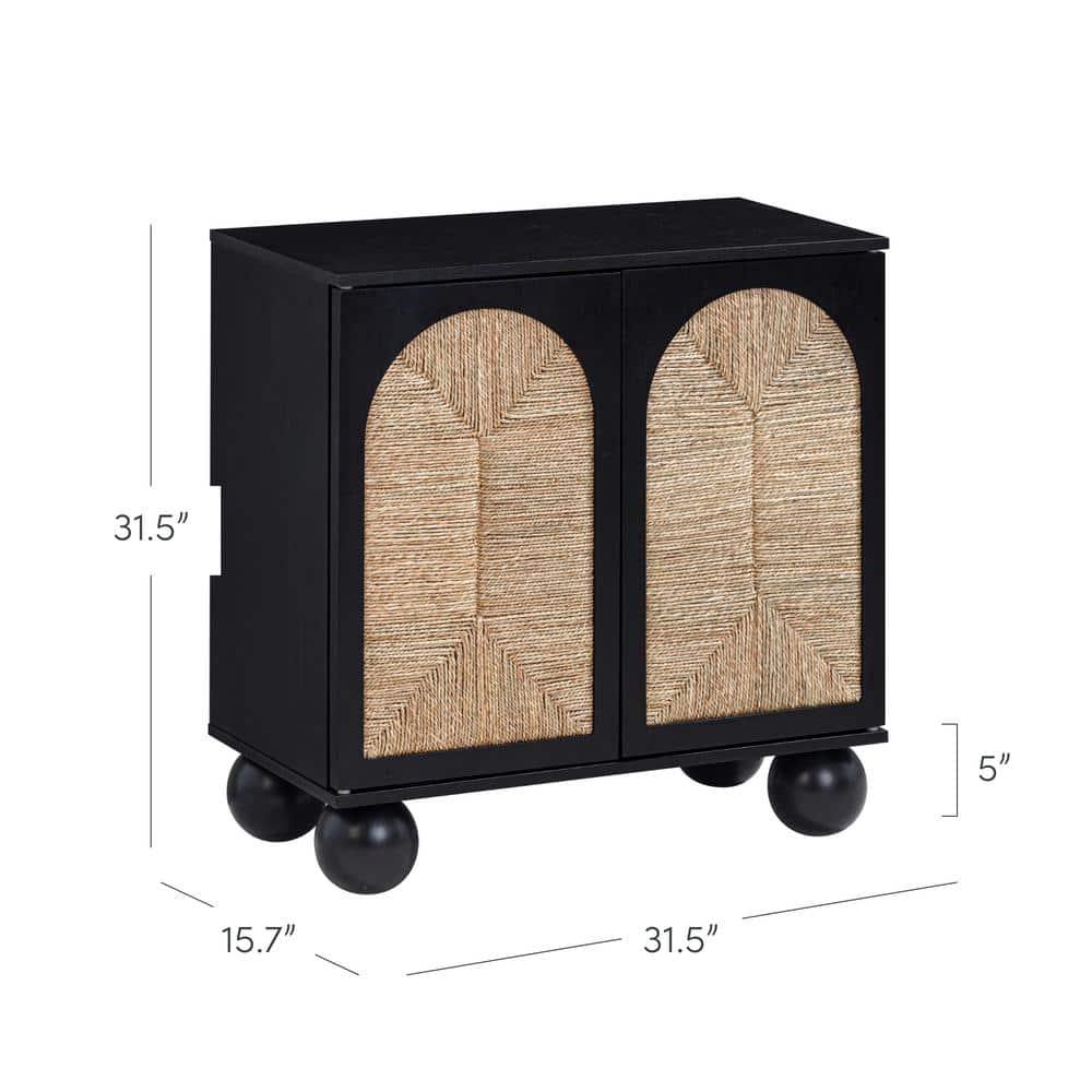Nathan James Boho Storage Cabinet with Ball-Style Feet and Seagrass Door Panels