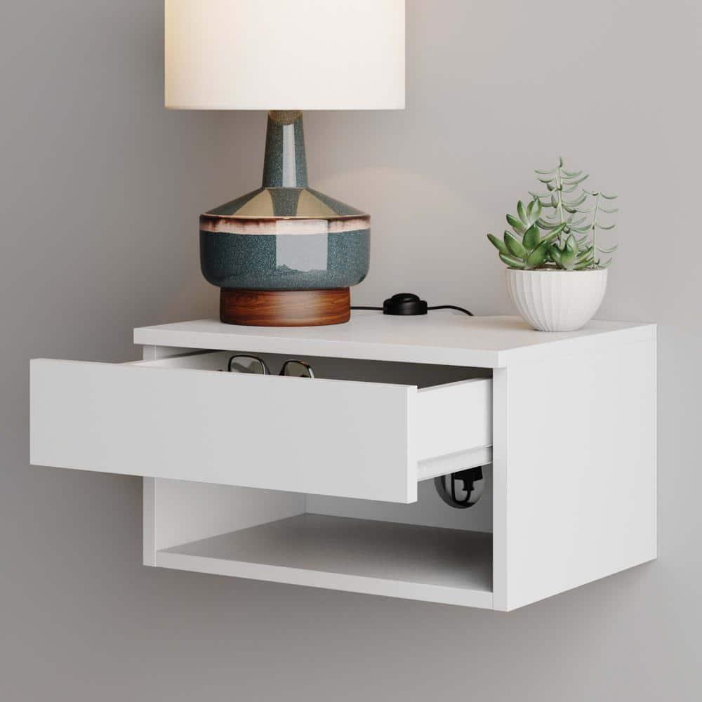 Nathan James Modern Floating Bedroom Nightstand with Storage Drawer and Open Shelf Cubby