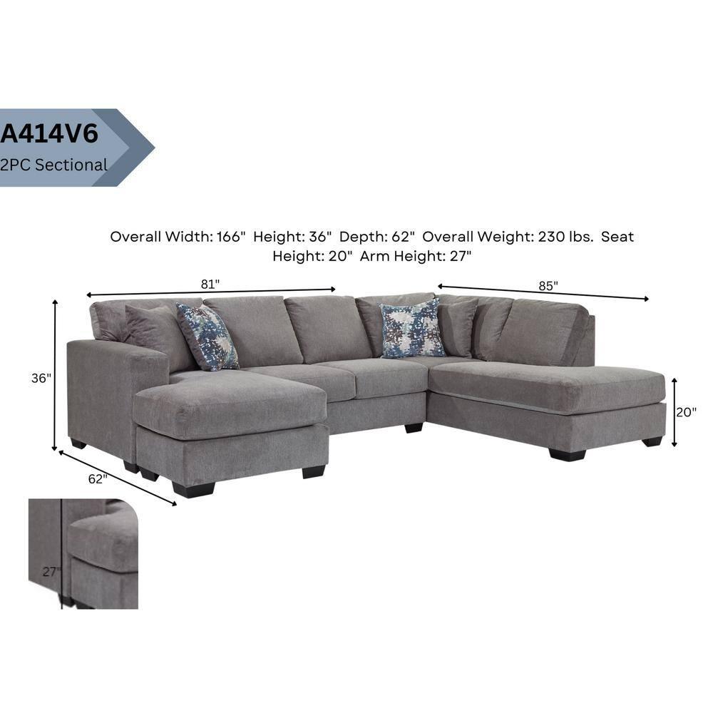 American Furniture Classics Graphite U Shaped Sectional with 4 Throw Pillows