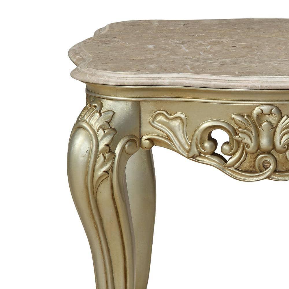 HomeStock End Table W/Marble Top, Marble & Baroque Bliss White