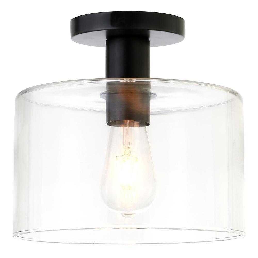 Evelyn&Zoe 10" Matte Black Metal/Glass Semi Flush Mount
