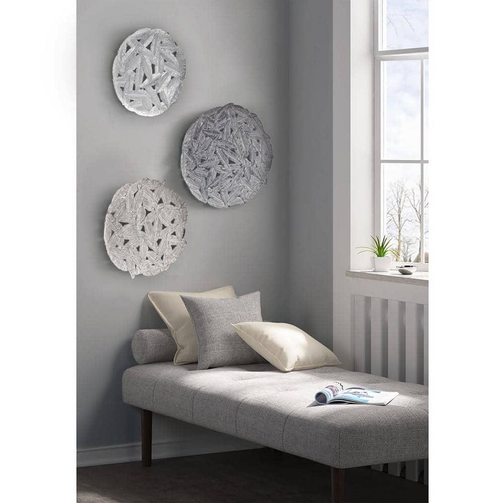 Dakota Fields Textured Feather 3-Piece Metal Disc Wall Decor Set