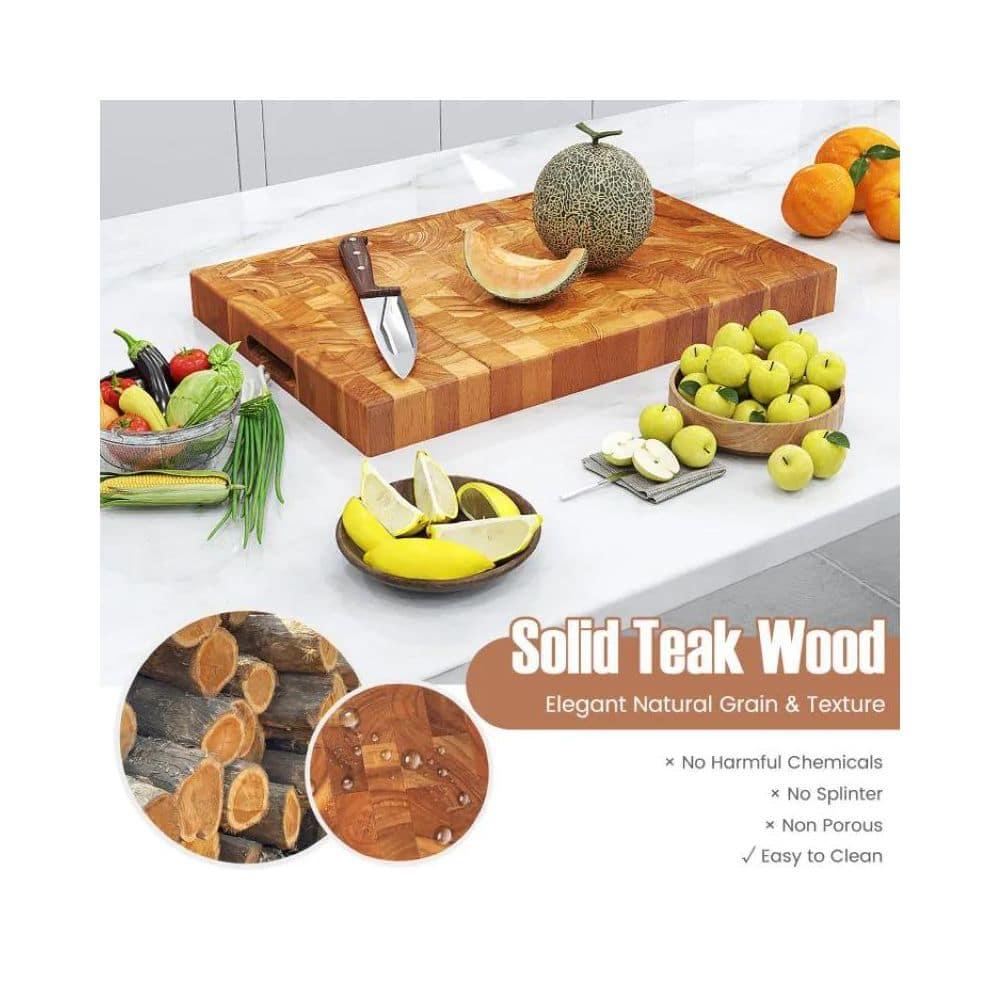 18" x 12" Natural Teak Wood Rectangular Cutting Board with End Grain Design