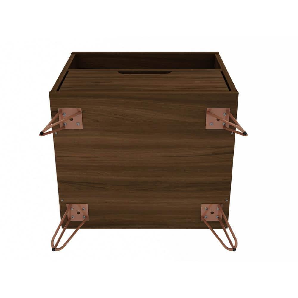 1.0 Rockefeller Nightstand Brown - Manhattan Comfort: Modern Bedside Table with Storage, Shelving & Metal Glides