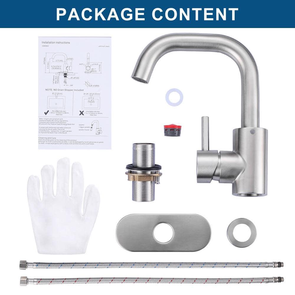 Single Handle Stainless Steel Bar Faucet With Supply Lines And Deckplate
