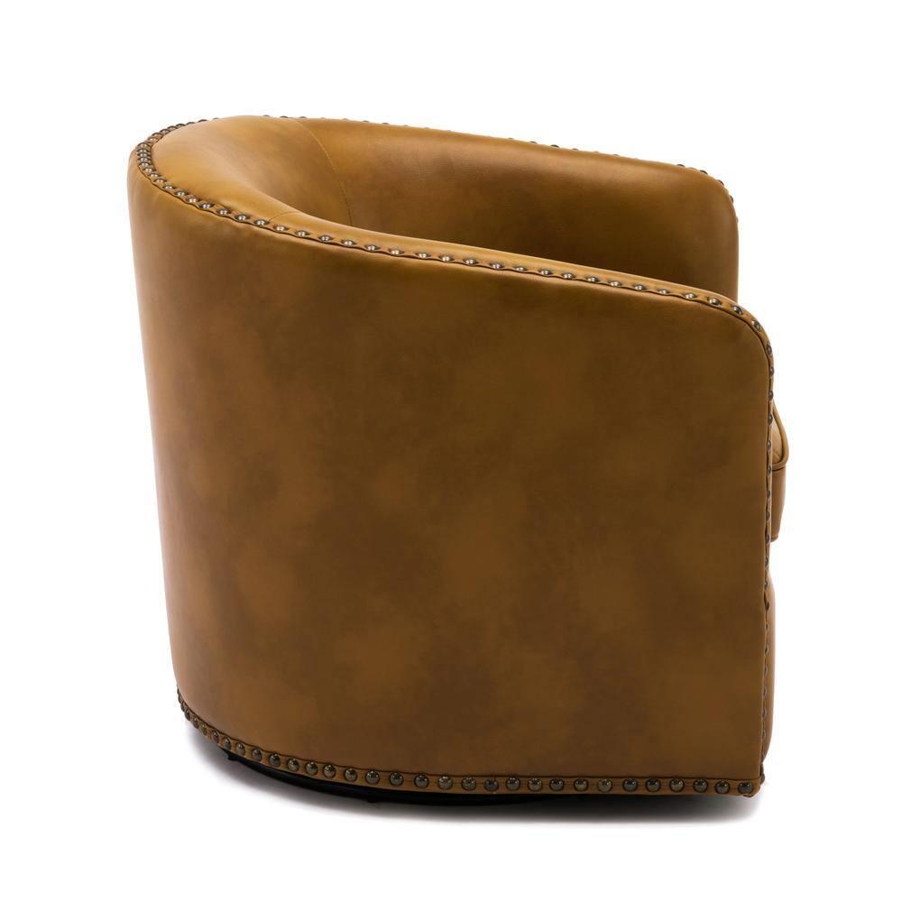Comfort Pointe Tyler Faux Leather Solid Swivel Armchair, Camel Brown