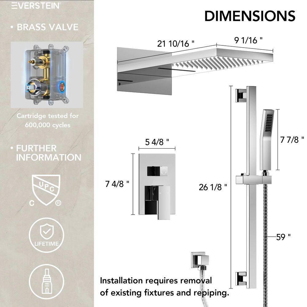 Dual-Function Wall Mounted Waterfall & Rainfall Shower Faucet Set With Rough-In Valve