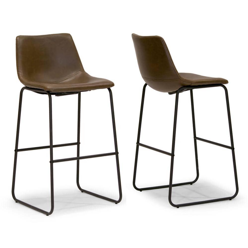 Glamour Home Adan 28.5" Modern Faux Leather Bar Stools in Dark Brown (Set of 2)