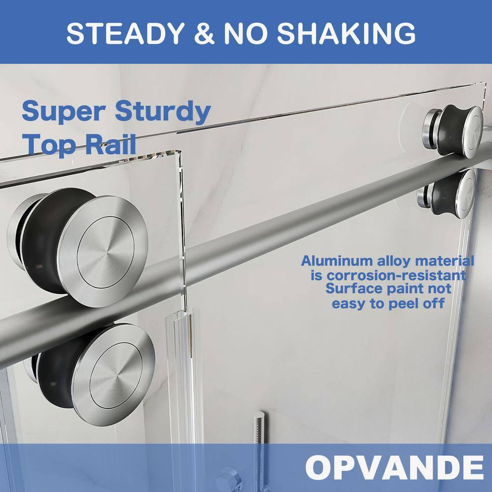 56-60 in. W x 76 in. H Sliding Frameless Shower Door in Brushed Nickel Finish with 5/16 in. (8 mm) Tempered Glass