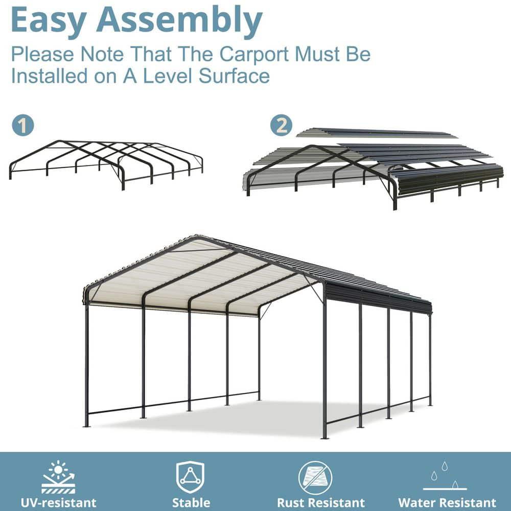 Carport 12x20 FT Metal Carport with Enhanced Base Outdoor Heavy Duty Garage Galvanized Car Shelter for Pickup, Boat, Car and Tractors