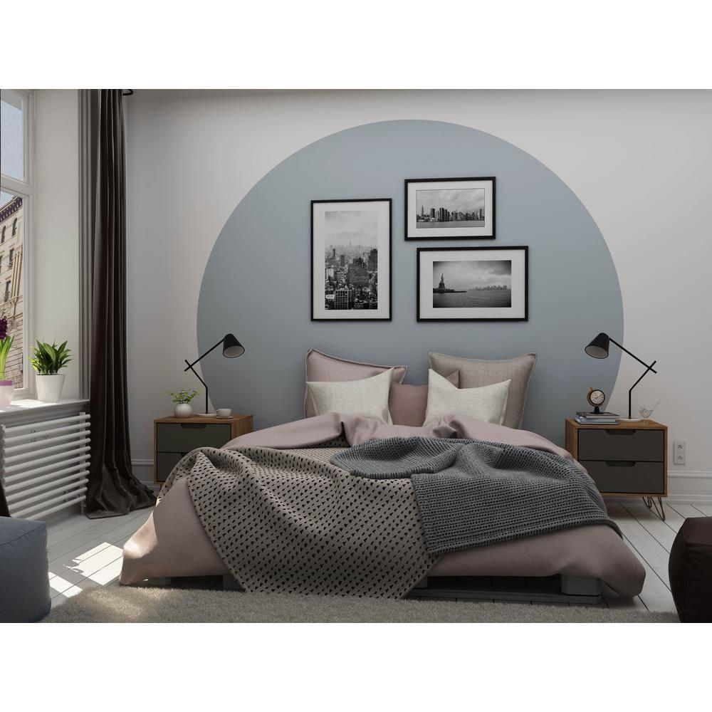 Set of 2 Rockefeller 2 Drawer Nightstands Nature/Textured Gray - Manhattan Comfort: Modern Splayed Metal Legs, MDF