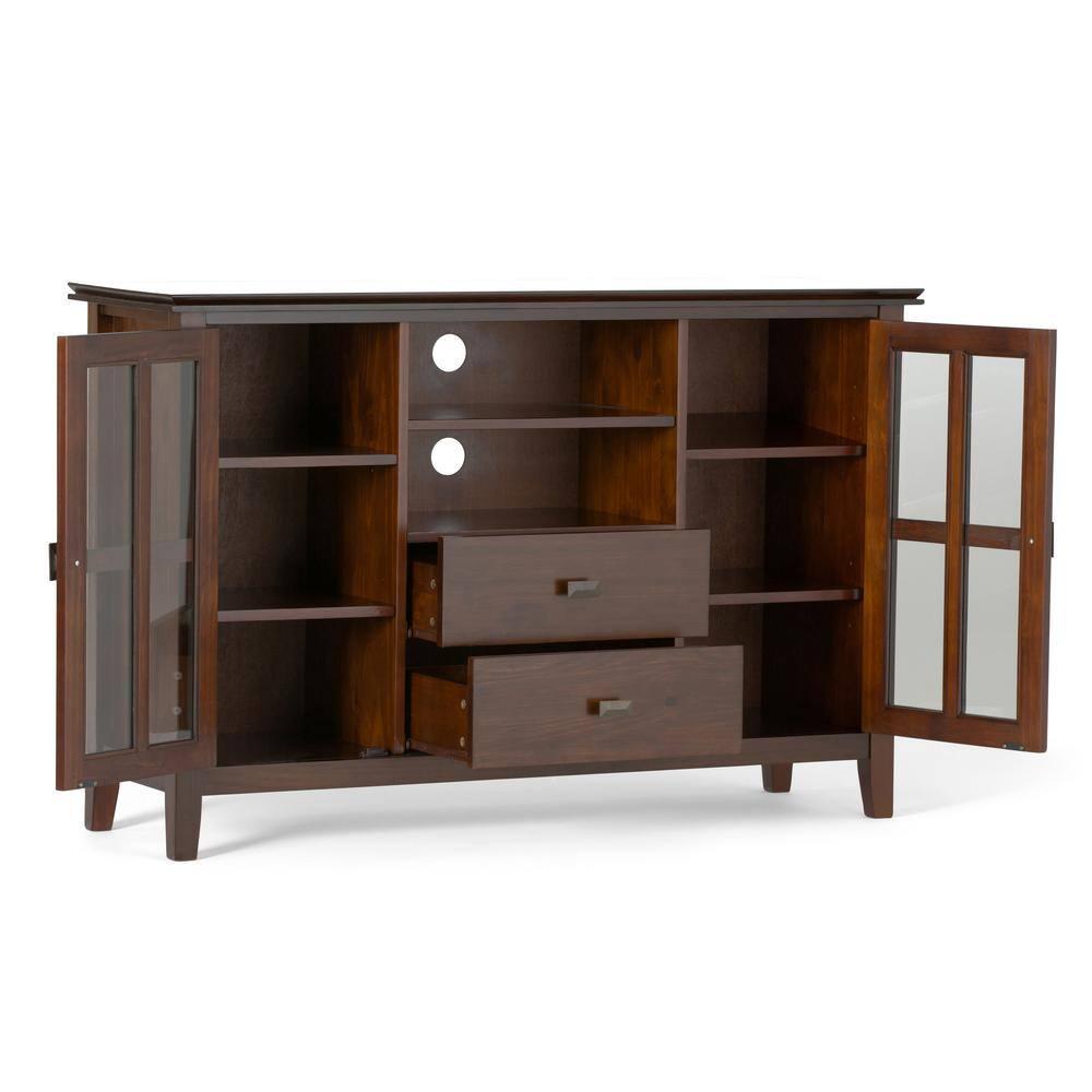 Simpli Home Artisan 53"W Solid Wood Contemporary Tall TV Stand for TVs up to 60" with Adjustable Shelves
