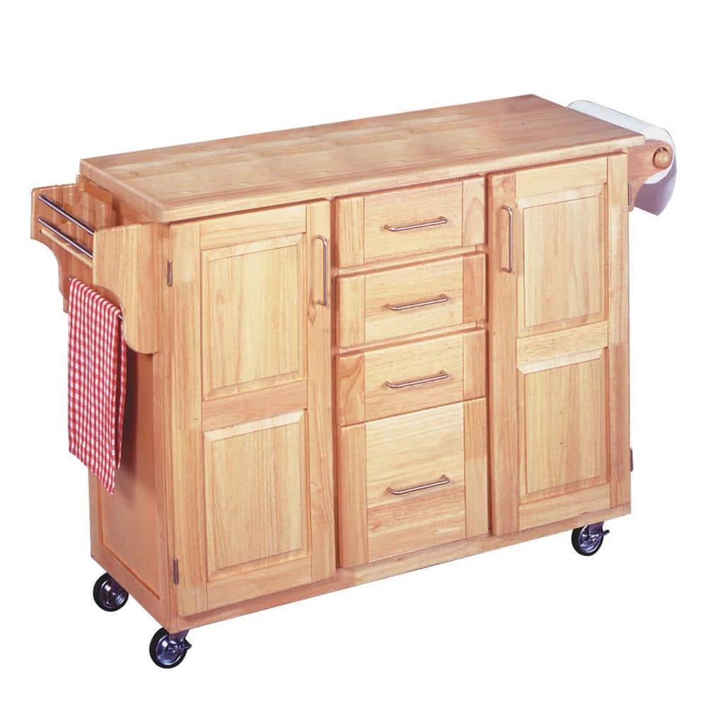 Breakfast Bar Kitchen Cart with Wood Top Natural - Home Styles: Rolling Island Storage, 2 Shelves, 2 Doors