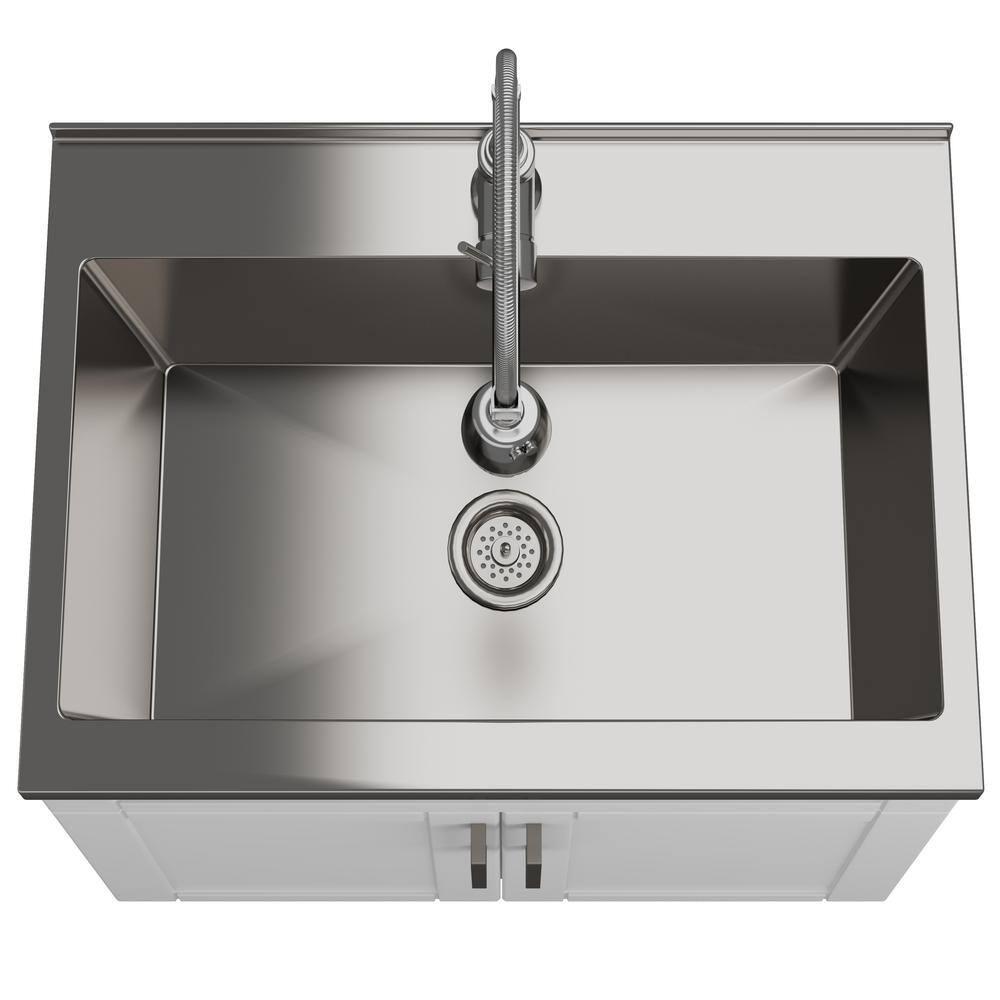 Simpli Home AXCLDYHEN28-SS Hennessy  All-in-One 28-inch Utility Sink & Cabinet in Pure White