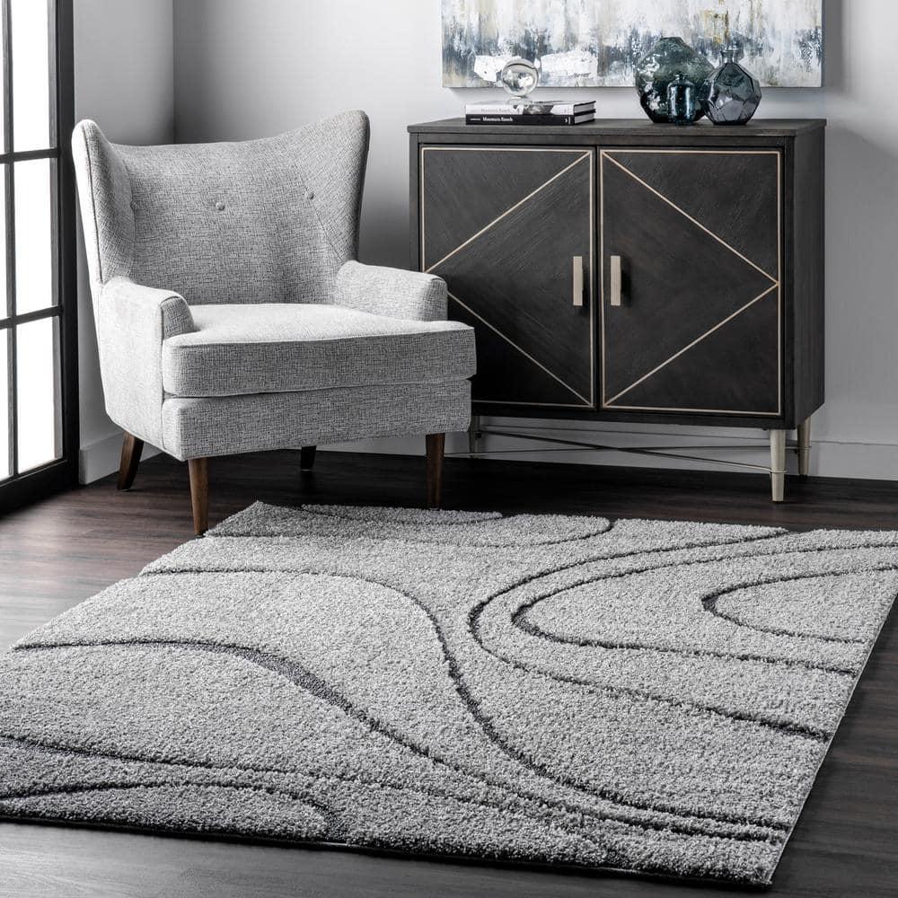 Nuloom Carolyn Abstract 4x6 Shag Indoor Area Rug for Living Room Bedroom Dining Room Nursery, Dark Grey