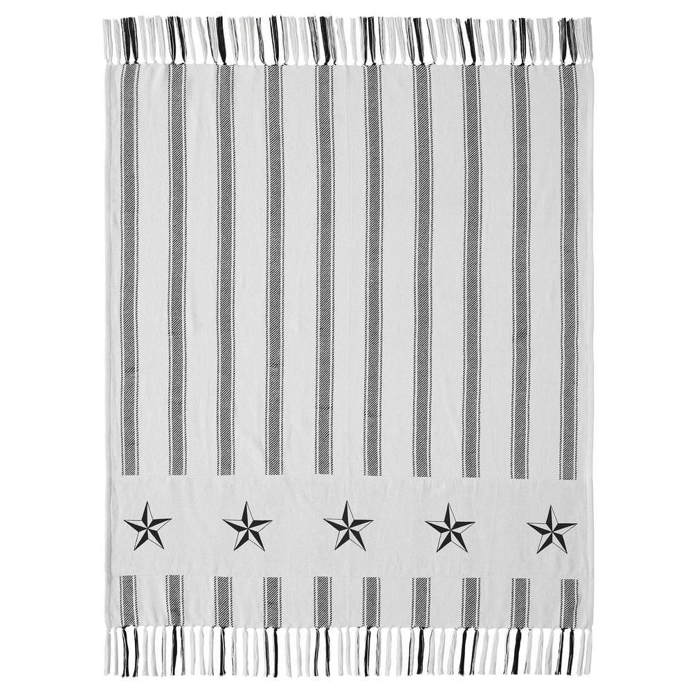 VHC Brands Sawyer Mill Black Ticking Stripe Woven Throw 50x60, Bedroom and Living Room Decor, Blanket, Cotton, Sawyer Mill Black Collection, Rectangle 60x50, Country Black