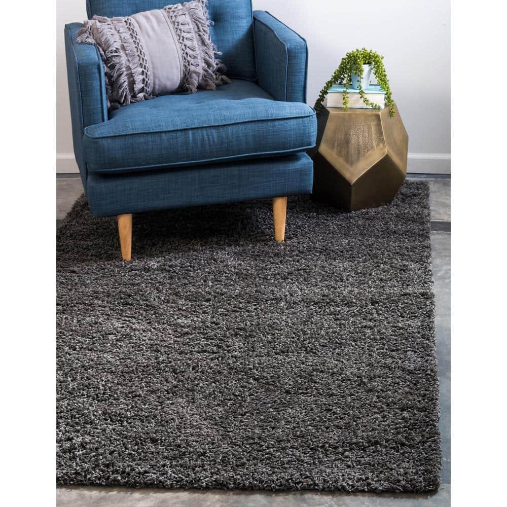 Unique Loom 4' 1 x 6' 1 Solid Shag Graphite Gray Area Rug