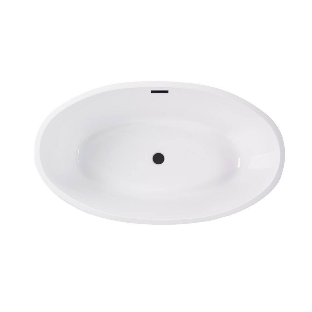 Calais 55 in. L x 32 in. W Acrylic Flatbottom Freestanding Bathtub with Center Drain in White/Matte Black