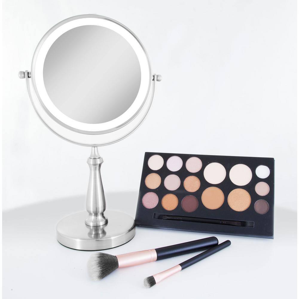 Satin Nickel LED Lighted Dual-Sided Magnifying Makeup Mirror